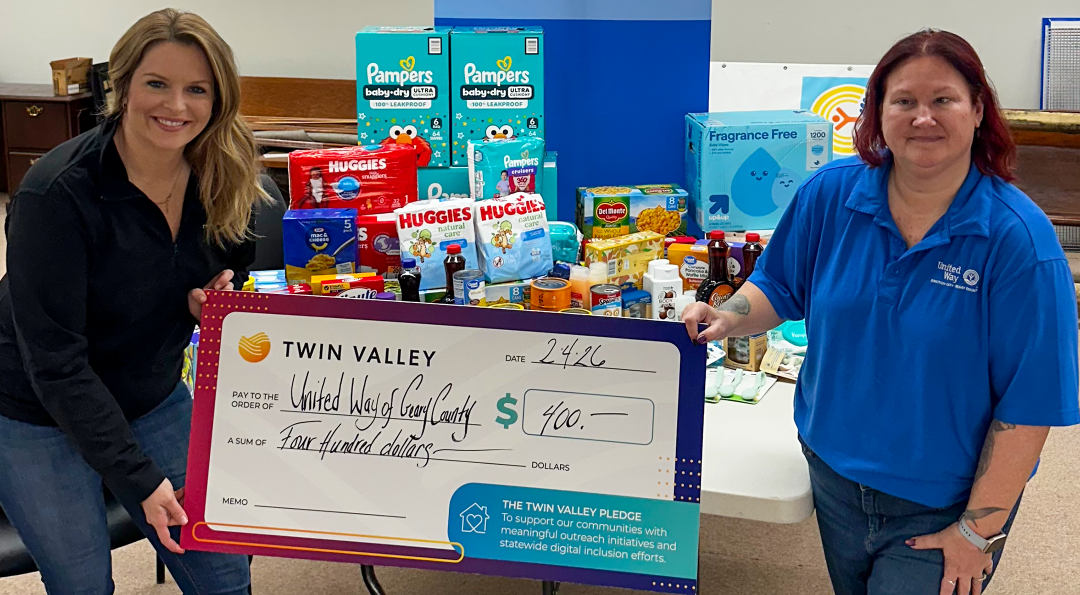 Twin Valley employees deliver a $400 donation and more than $1,500 in supplies to support United Way of Geary County’s Stuff the Pantry program.