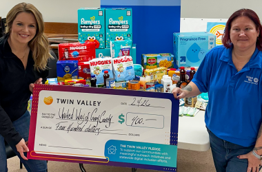 Twin Valley employees deliver a $400 donation and more than $1,500 in supplies to support United Way of Geary County’s Stuff the Pantry program.